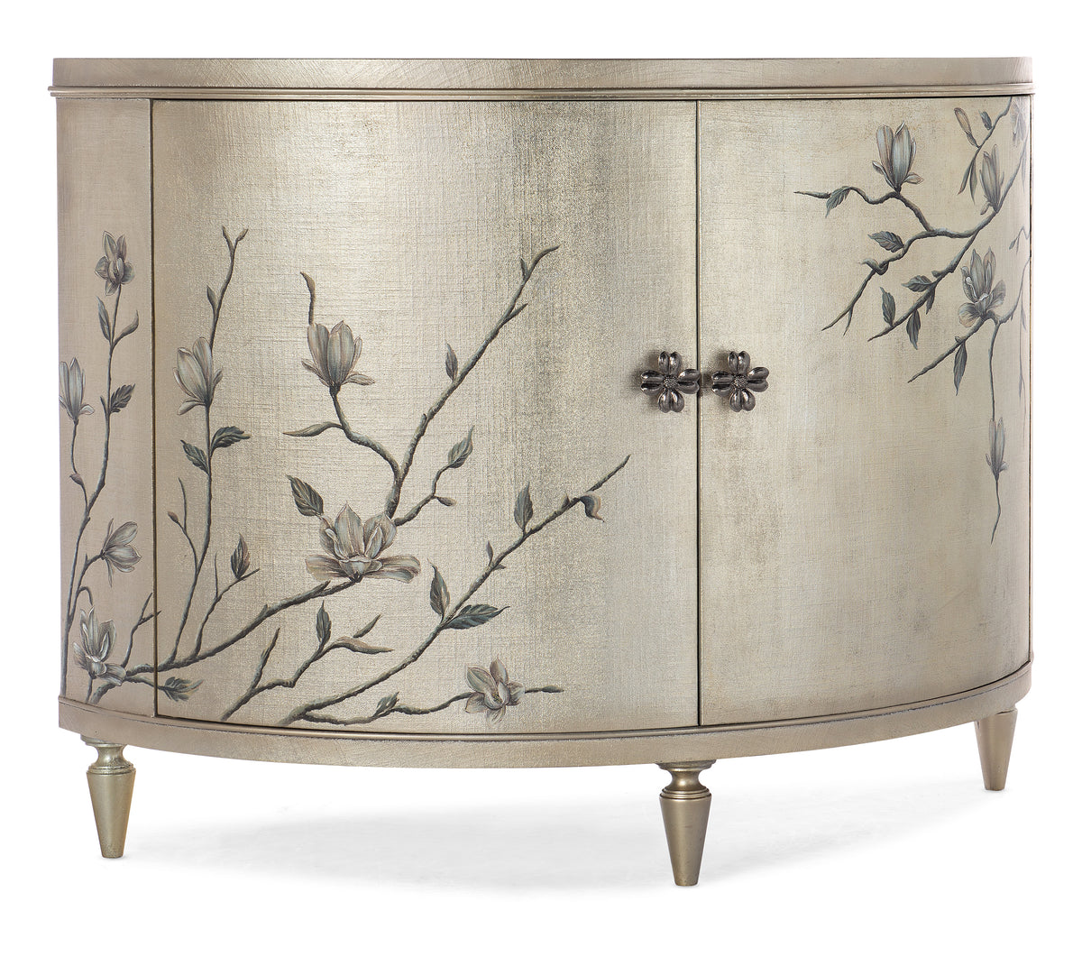 a round cabinet with a floral design