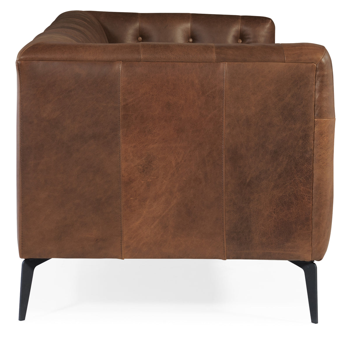 the back of a brown leather chair