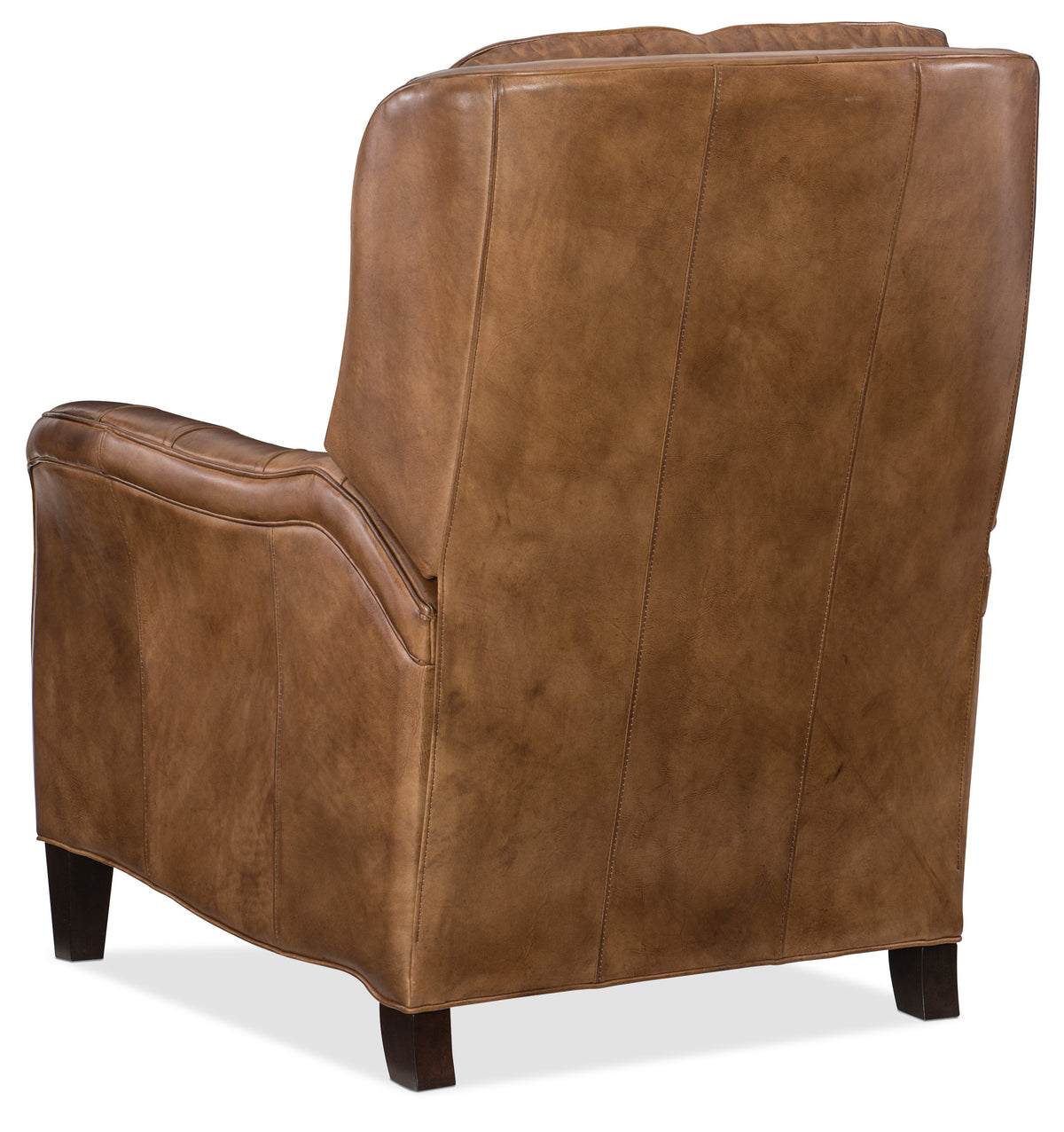 a brown leather chair with wooden legs