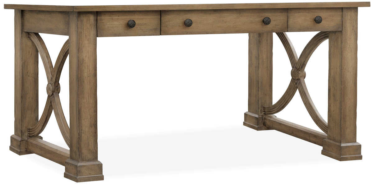 a wooden table with two drawers