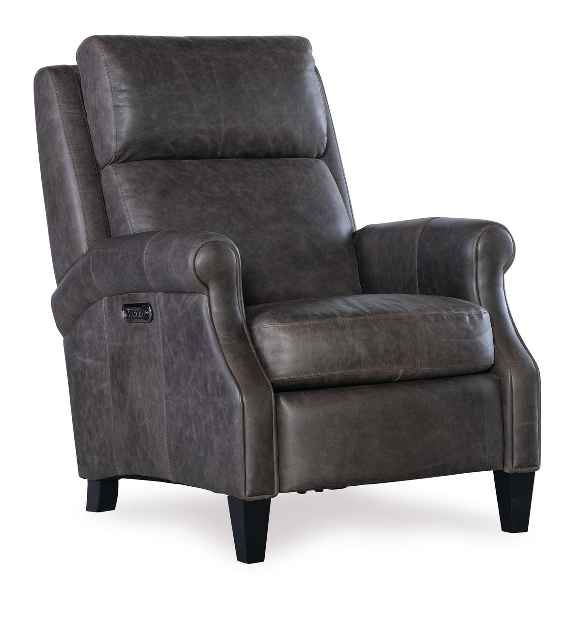a grey leather recliner chair