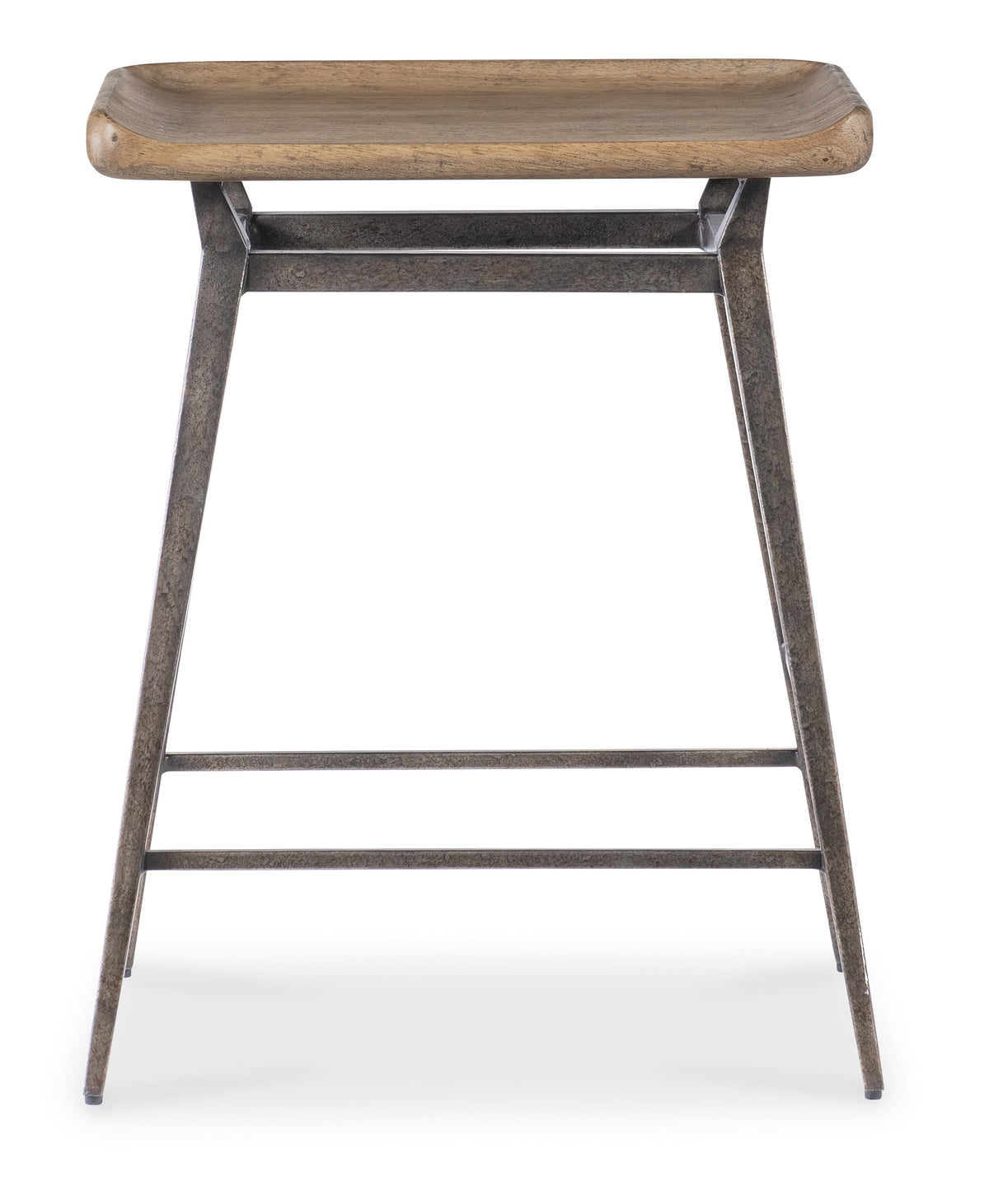a stool with a wooden seat