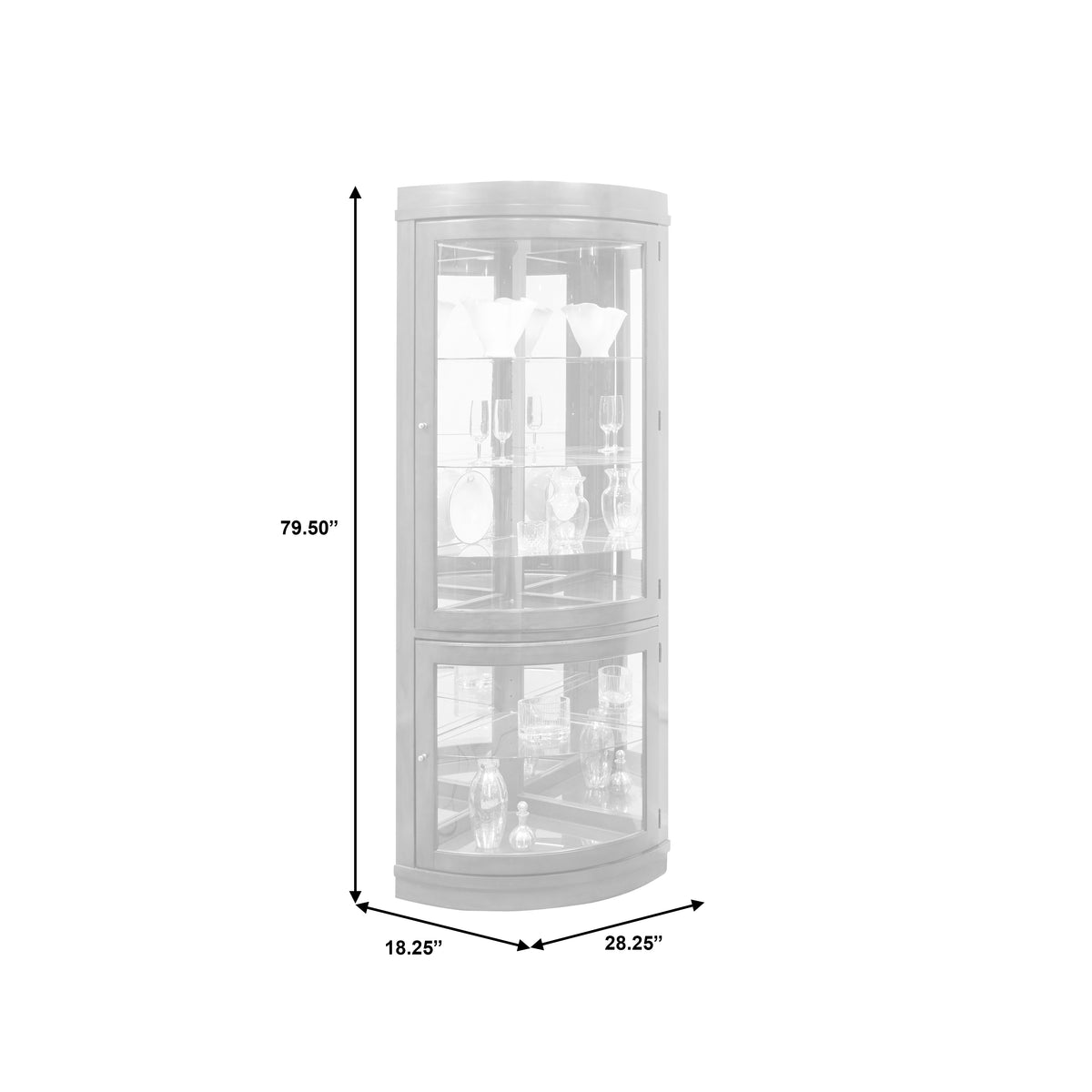 a tall glass cabinet with glass doors