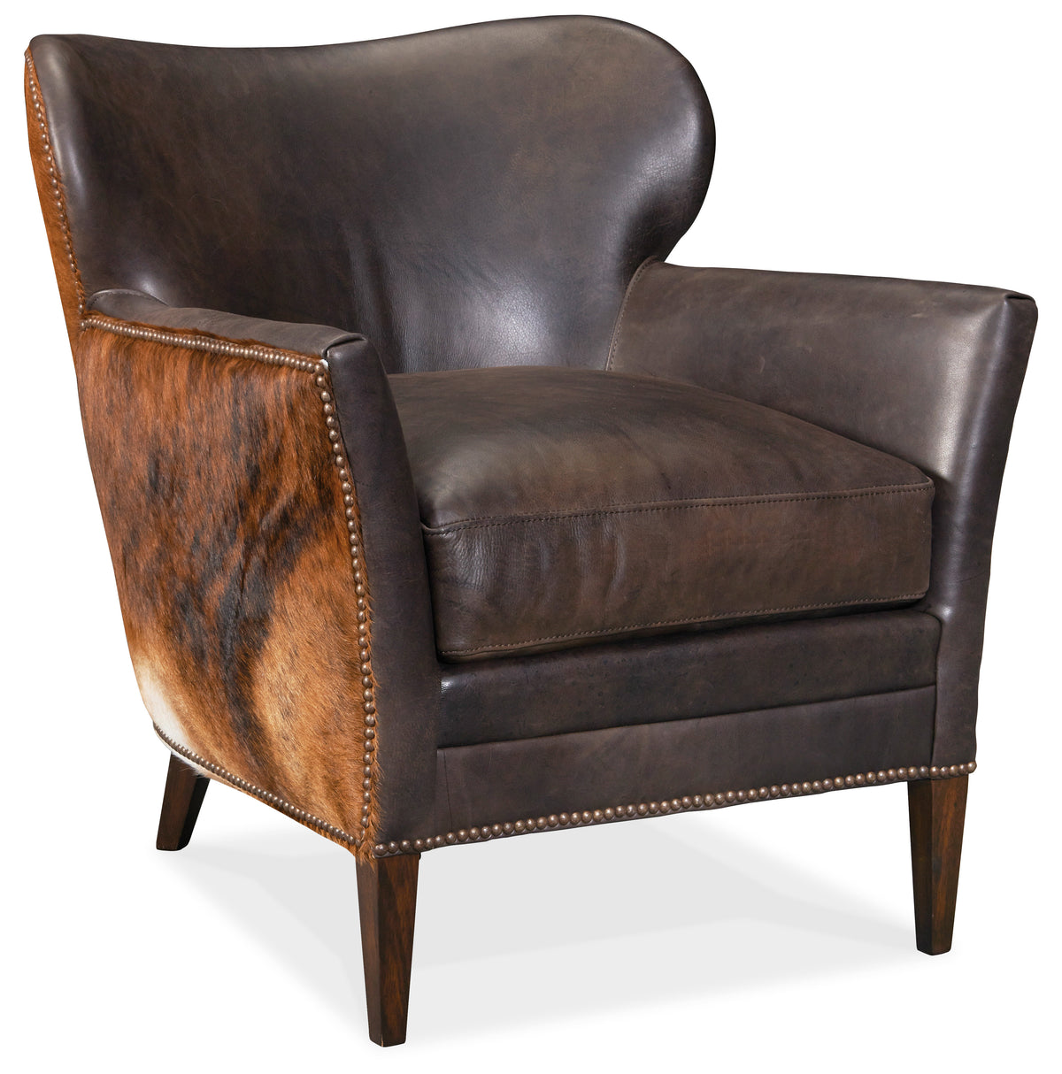 a brown leather chair with brown leather upholstery