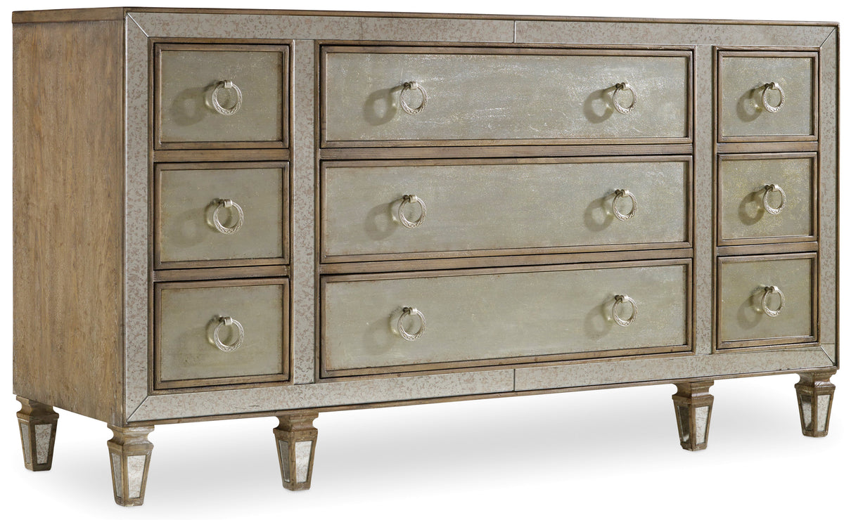 a dresser with drawers and handles