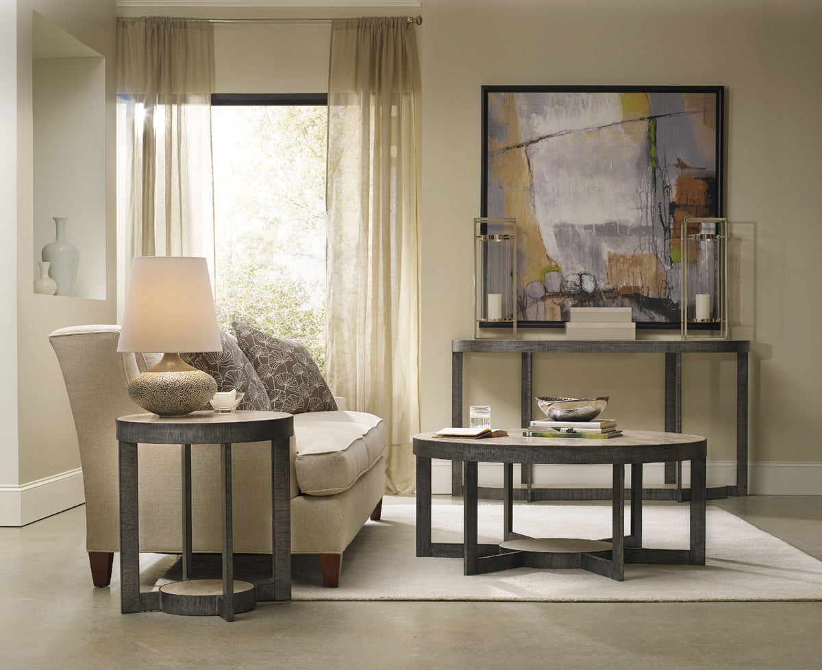 a living room with a couch and a table