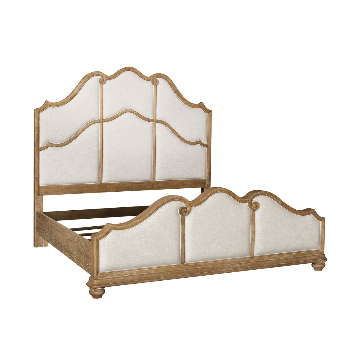 a bed with a white headboard