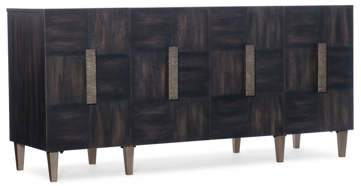 a black cabinet with four doors