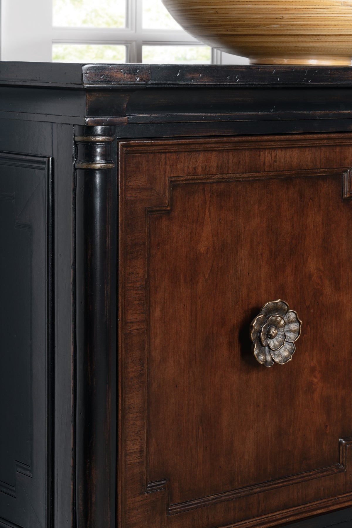 a close up of a wood cabinet