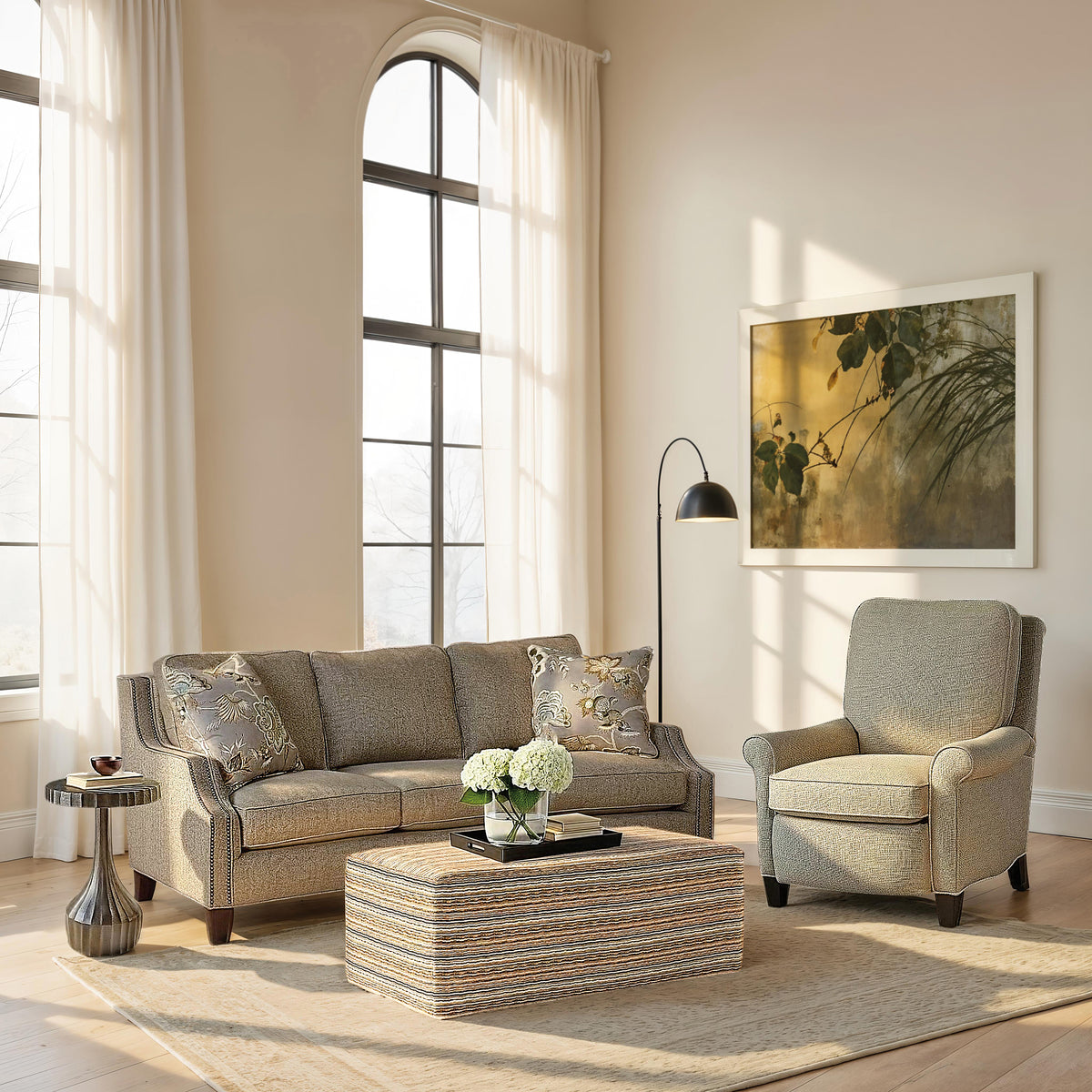 a living room with a couch and a coffee table