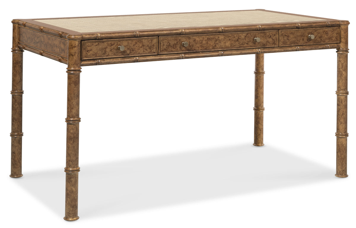 a brown desk with drawers