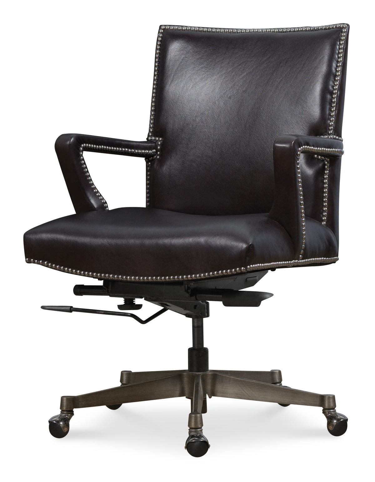 a black office chair with wheels
