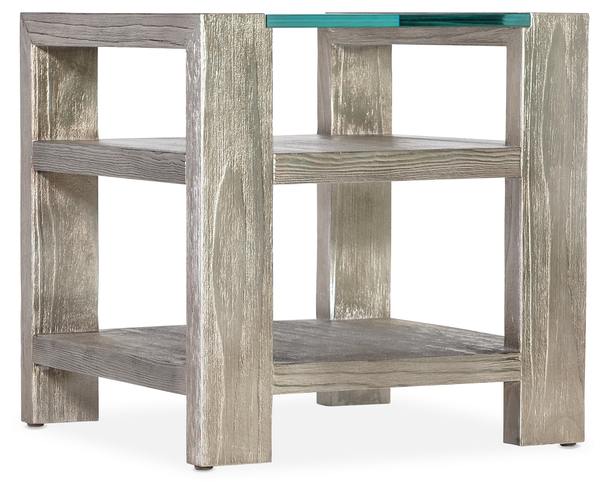 a wood table with a blue top