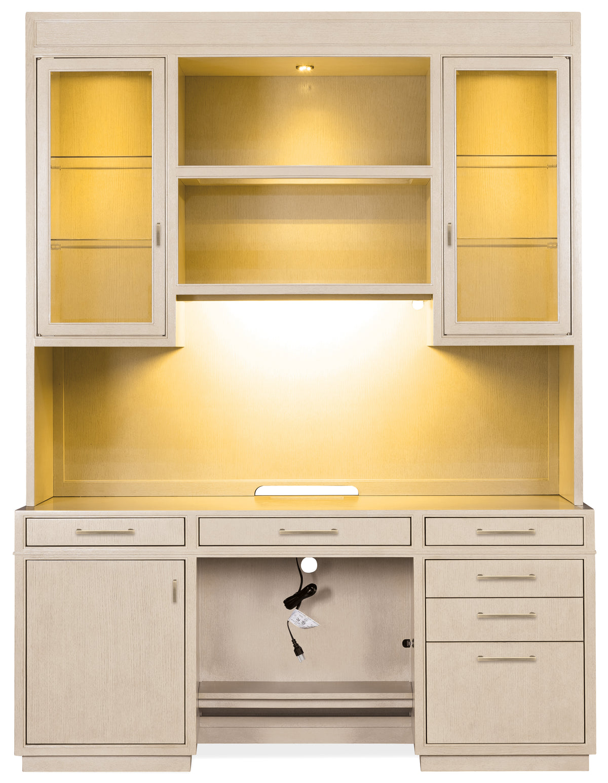 a white cabinet with lights