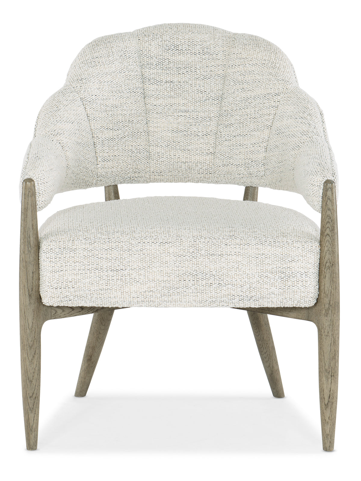 a white chair with wooden legs