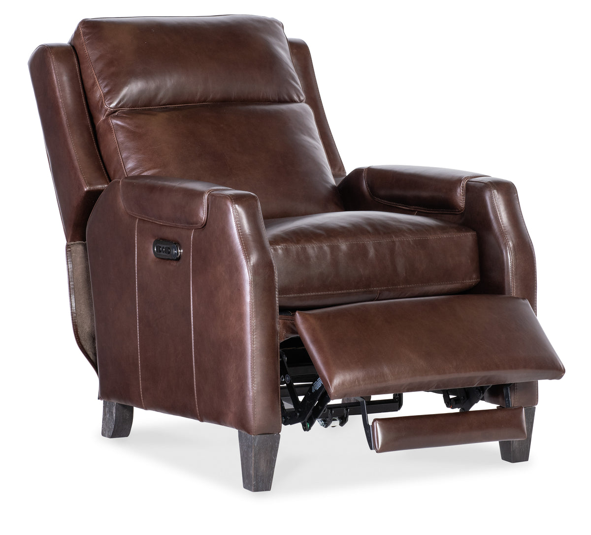 a brown leather recliner chair
