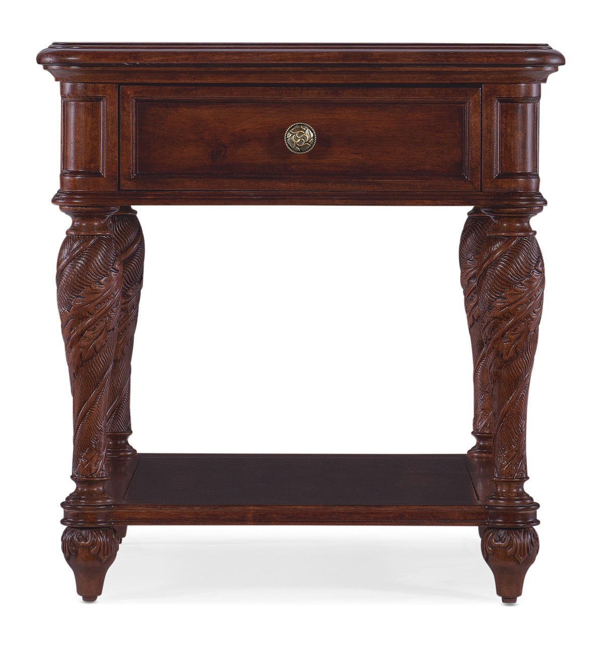 a wooden table with a drawer