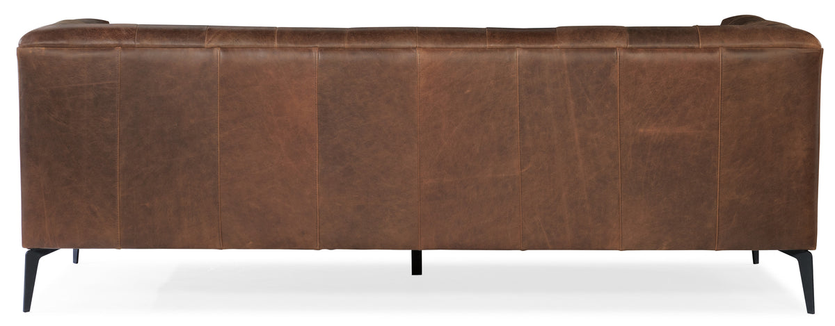 a back of a brown leather couch