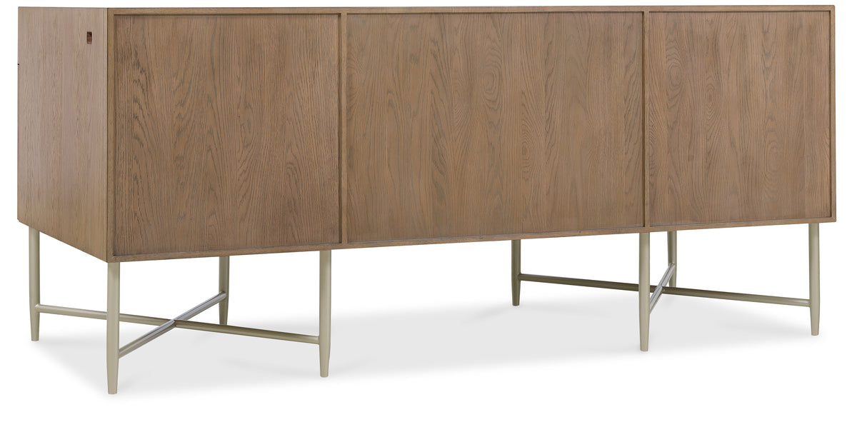a brown wood cabinet with metal legs