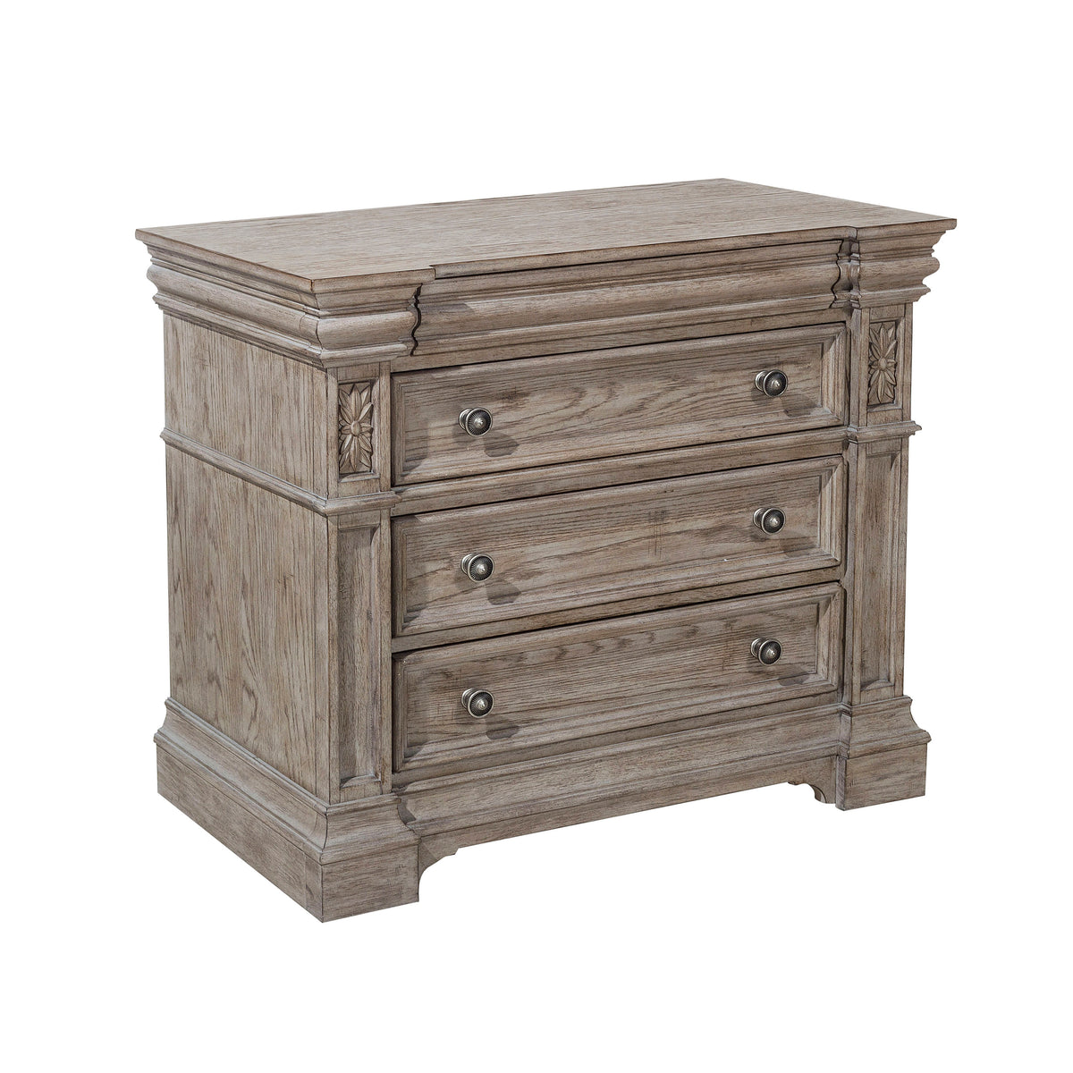 a wooden dresser with three drawers