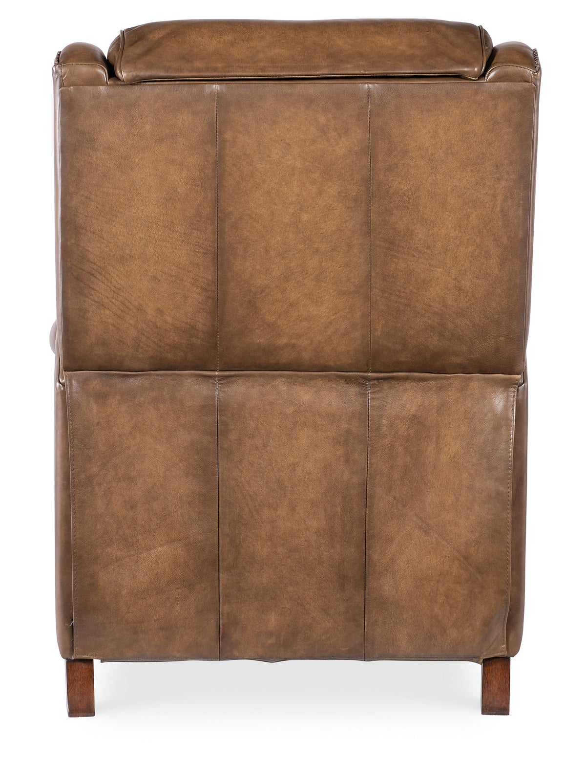 the back of a brown leather chair