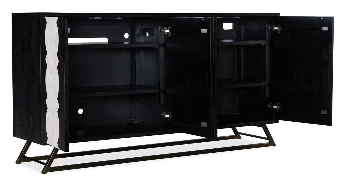 a black cabinet with shelves
