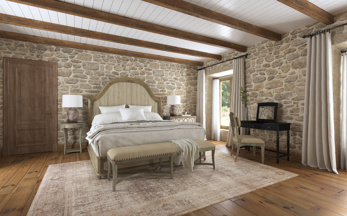 a bedroom with a piano and a bed