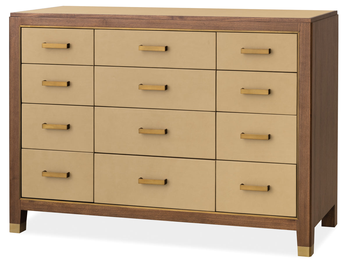 a brown dresser with drawers