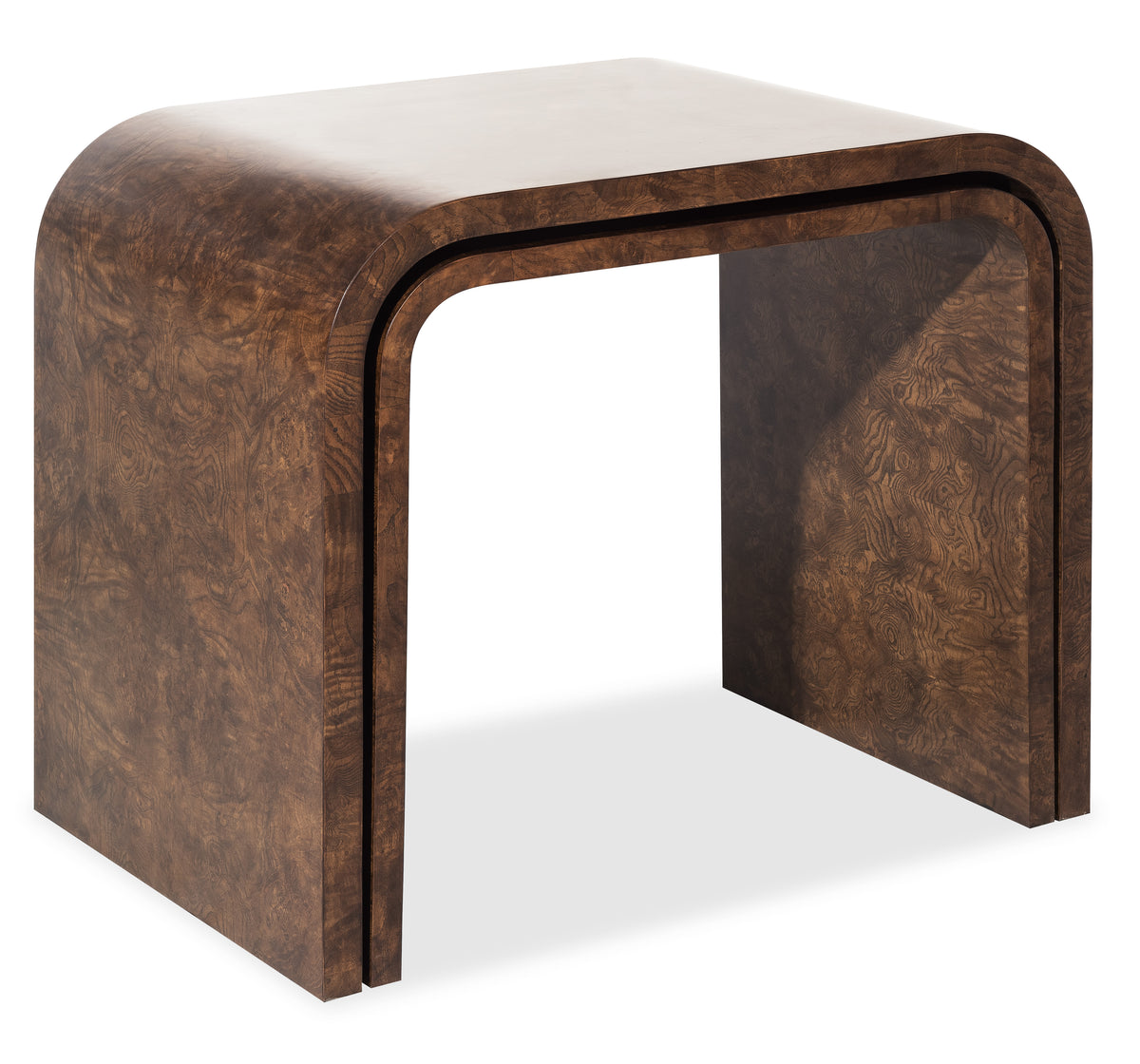 a brown table with a curved top