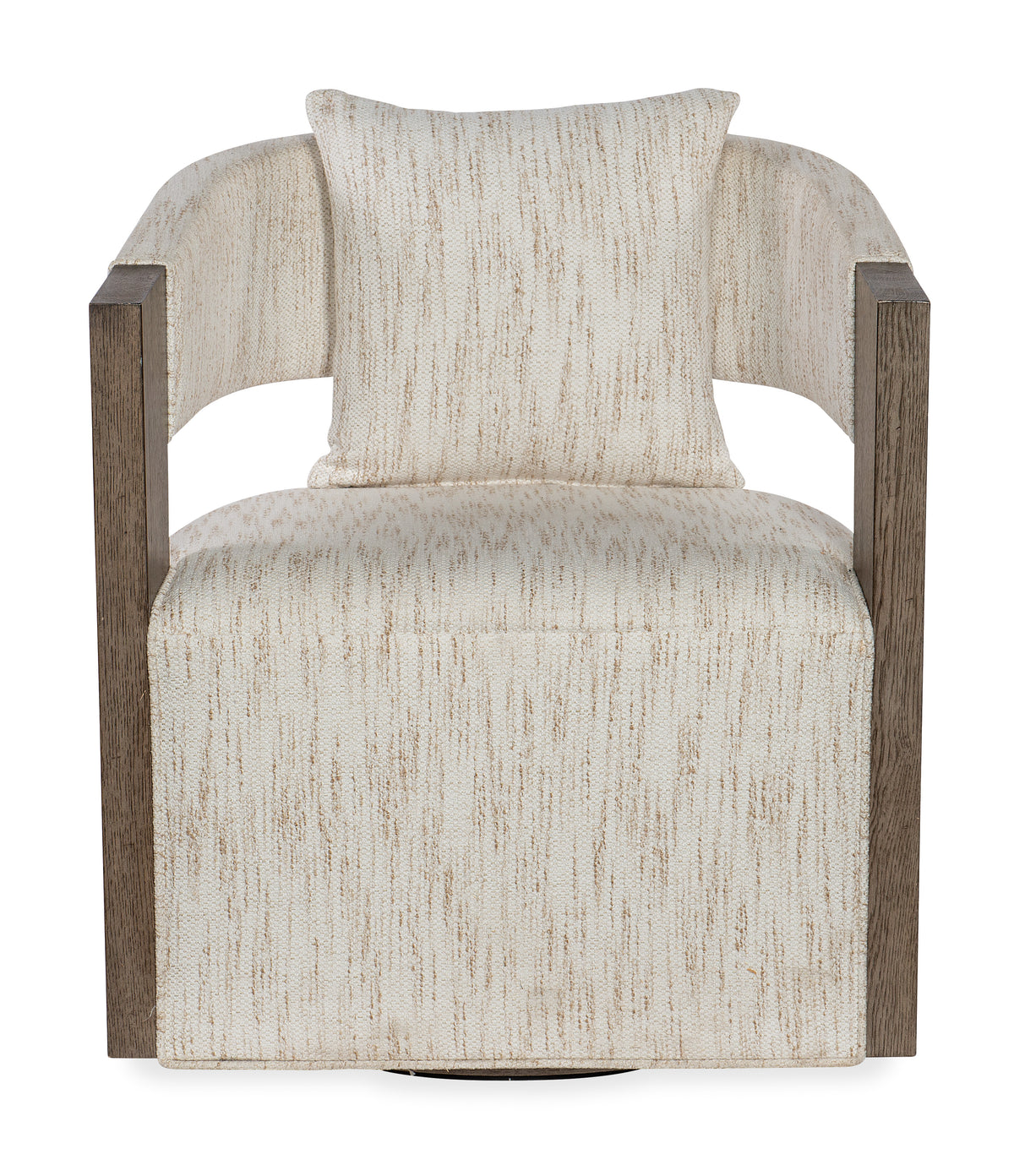 a white chair with a brown frame