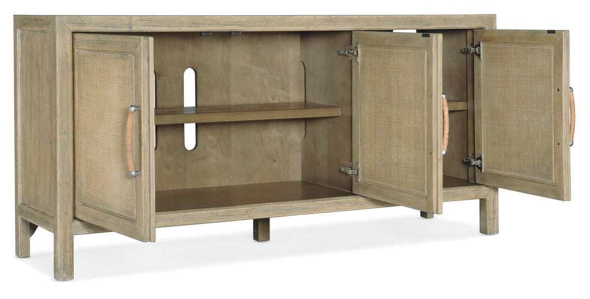 a wooden cabinet with a door open
