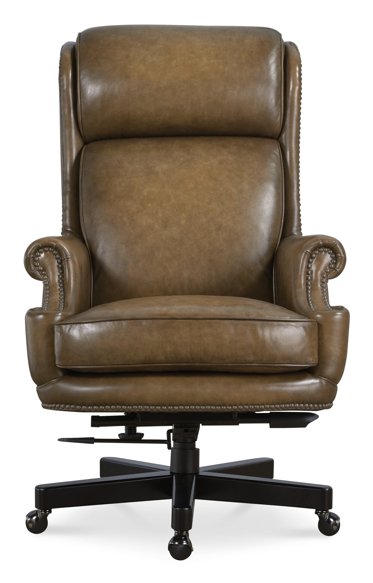 a brown leather chair with a white background