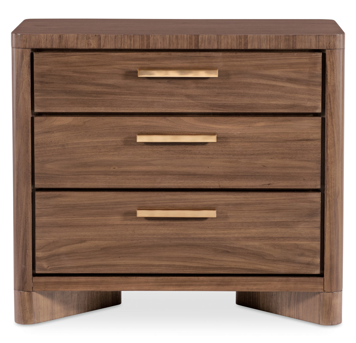 a brown nightstand with gold handles