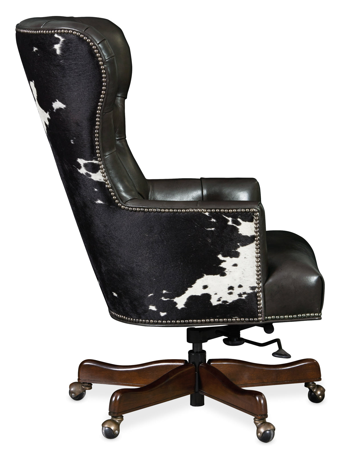 a black and white cow skin chair
