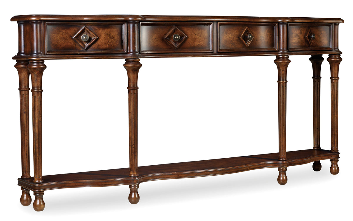 a brown wooden table with drawers