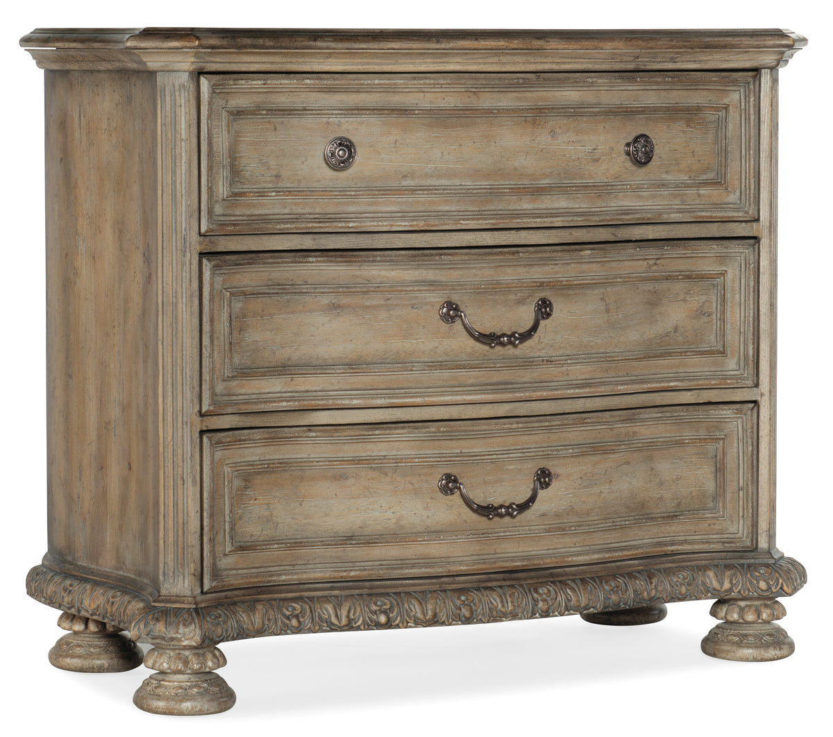 a wooden dresser with three drawers