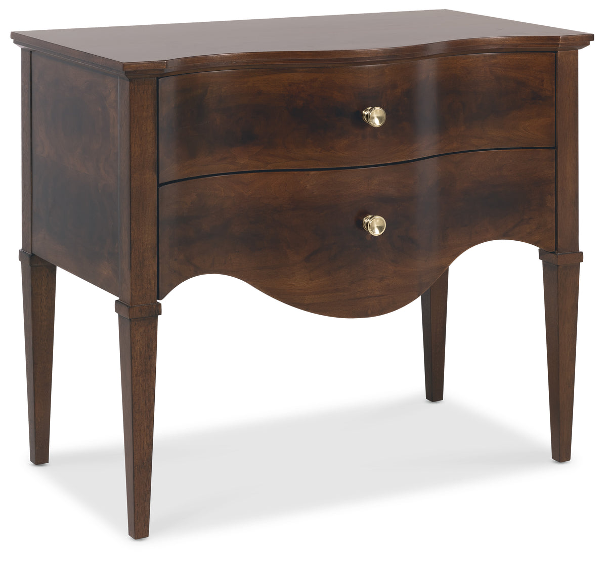 a brown dresser with two drawers