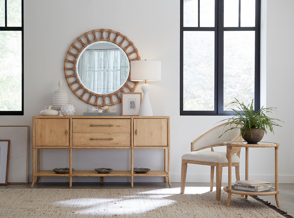 a room with a mirror and a table