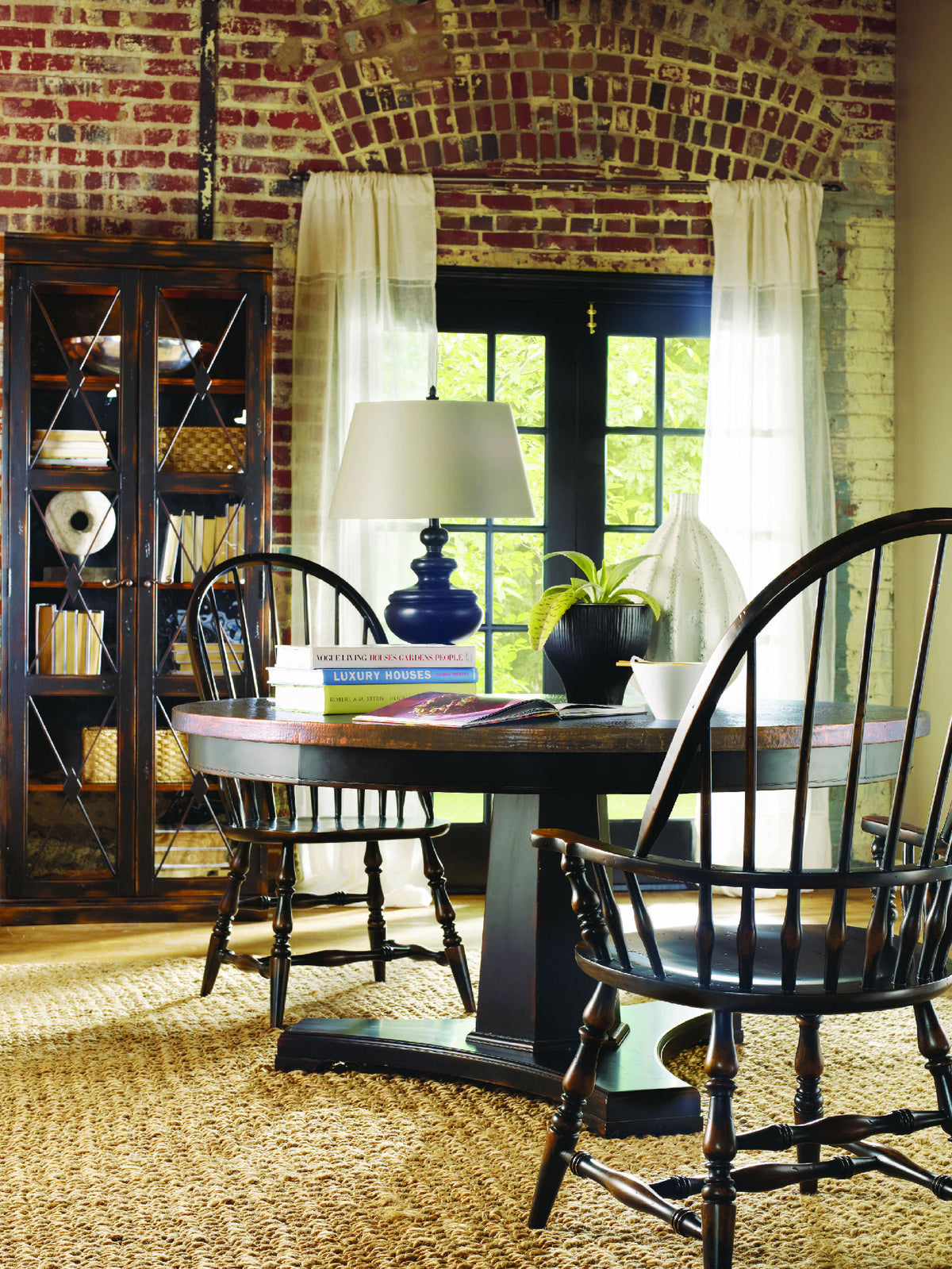 a table and chairs in a room