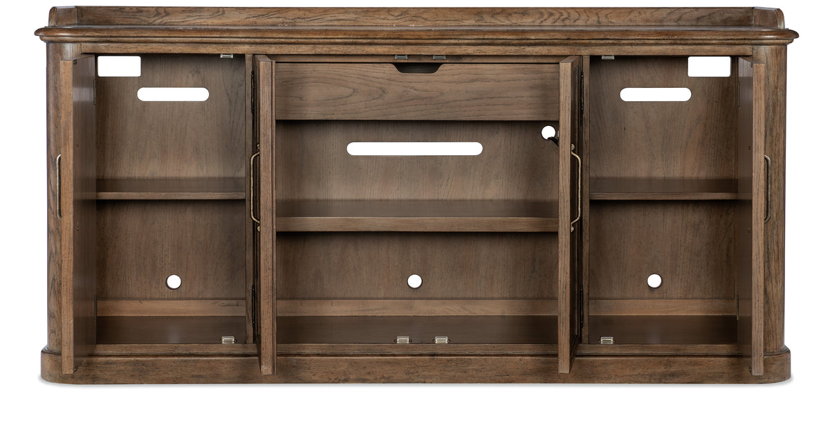 a wooden cabinet with a hole in the front