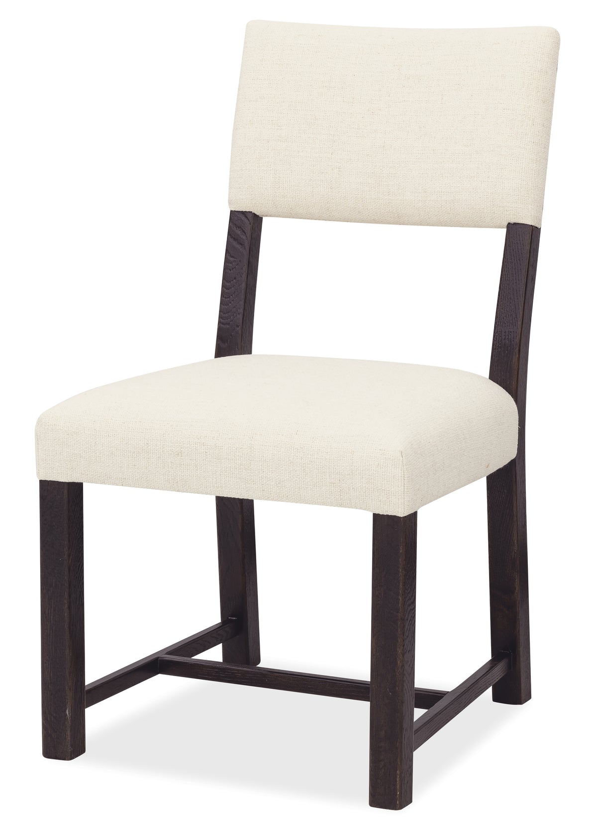 a white chair with a black frame