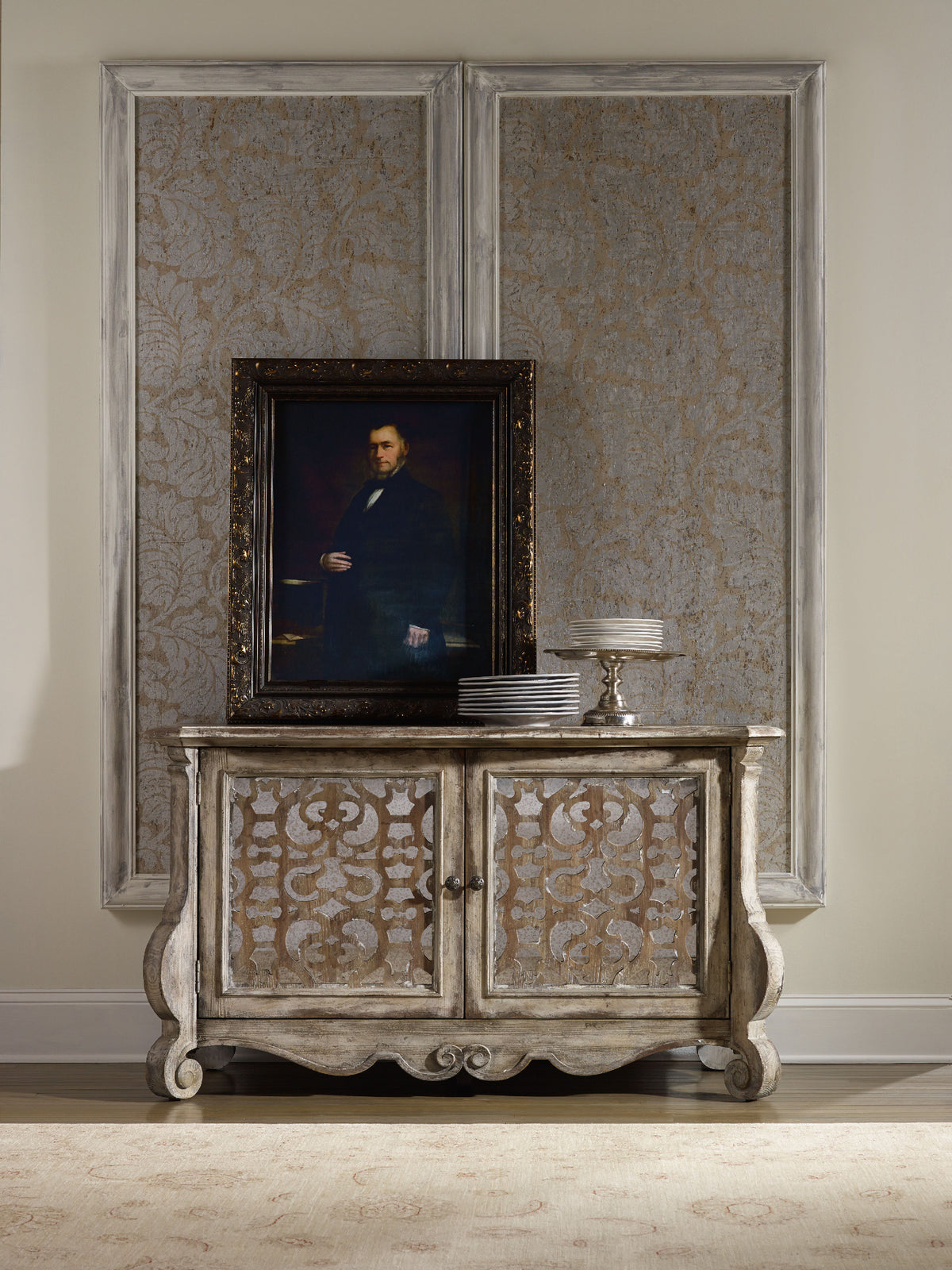 a painting on a cabinet