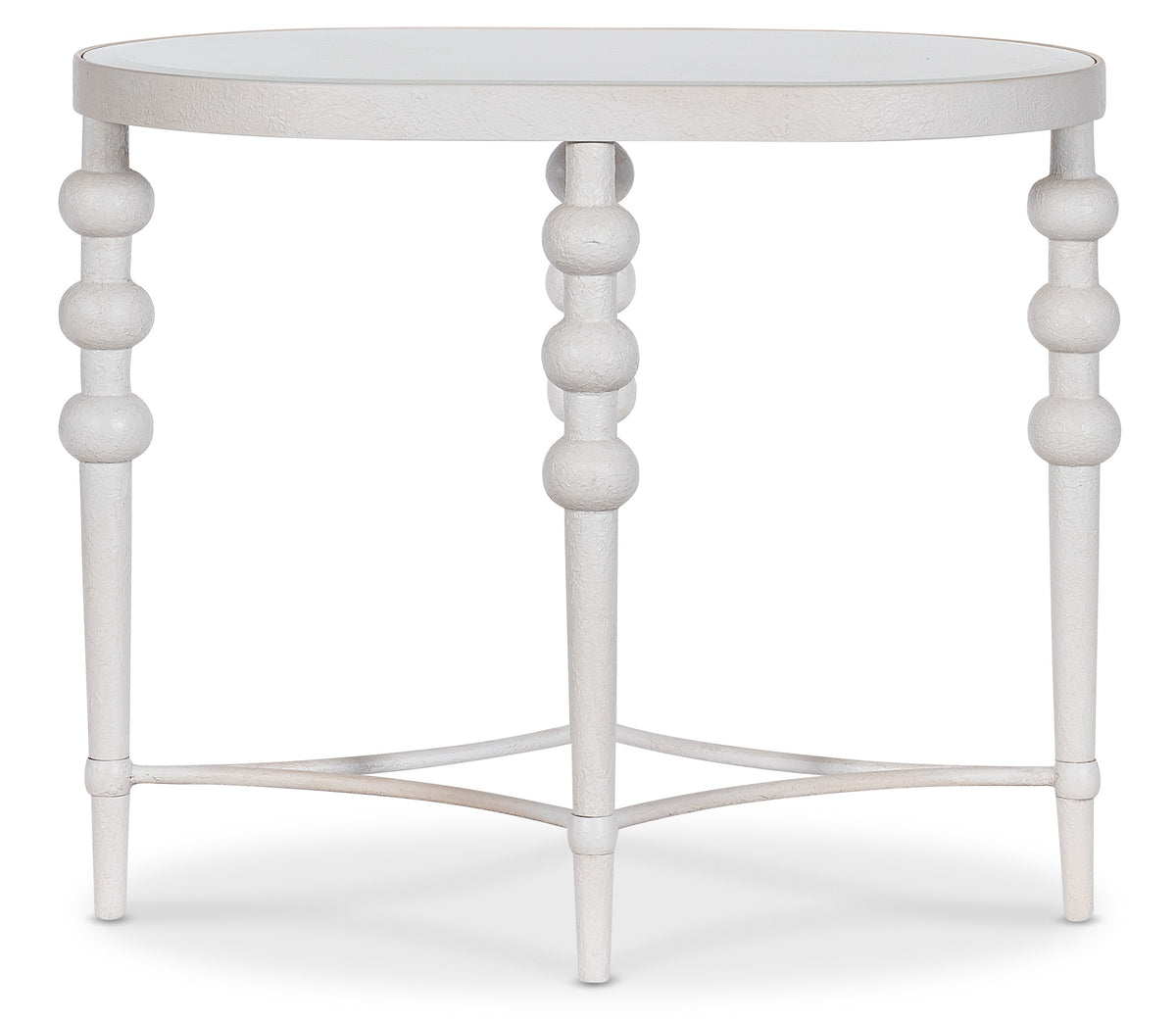 a white round table with legs