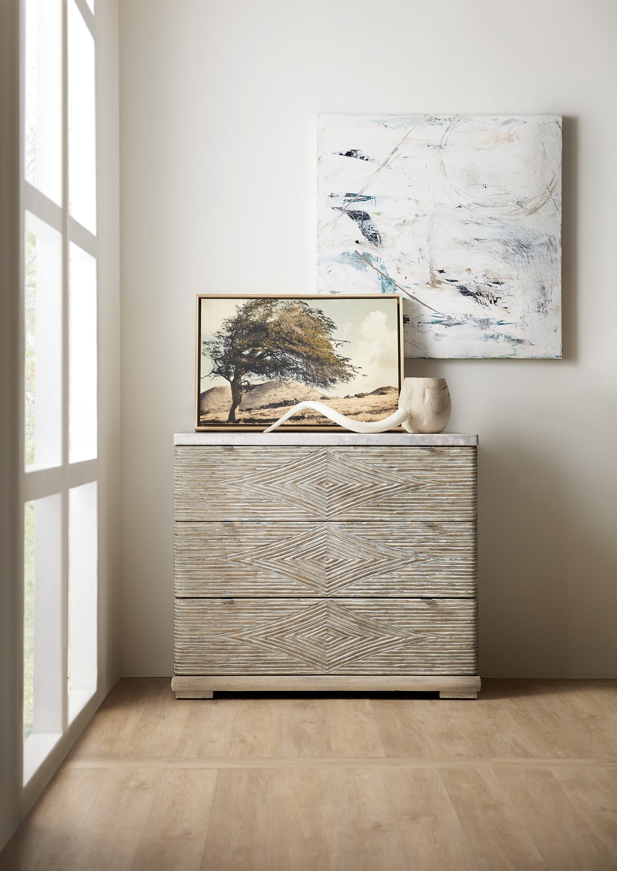 a painting on a dresser