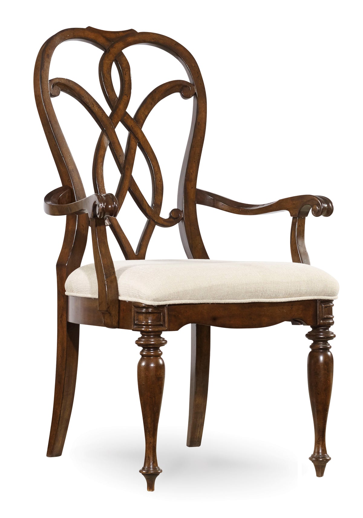 a wooden chair with a white cushion