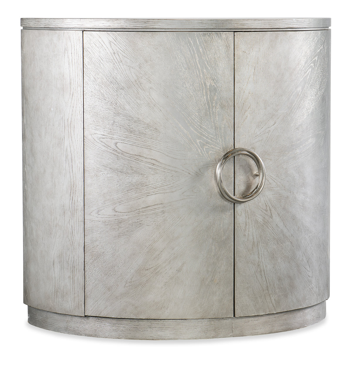 a silver cabinet with a round handle