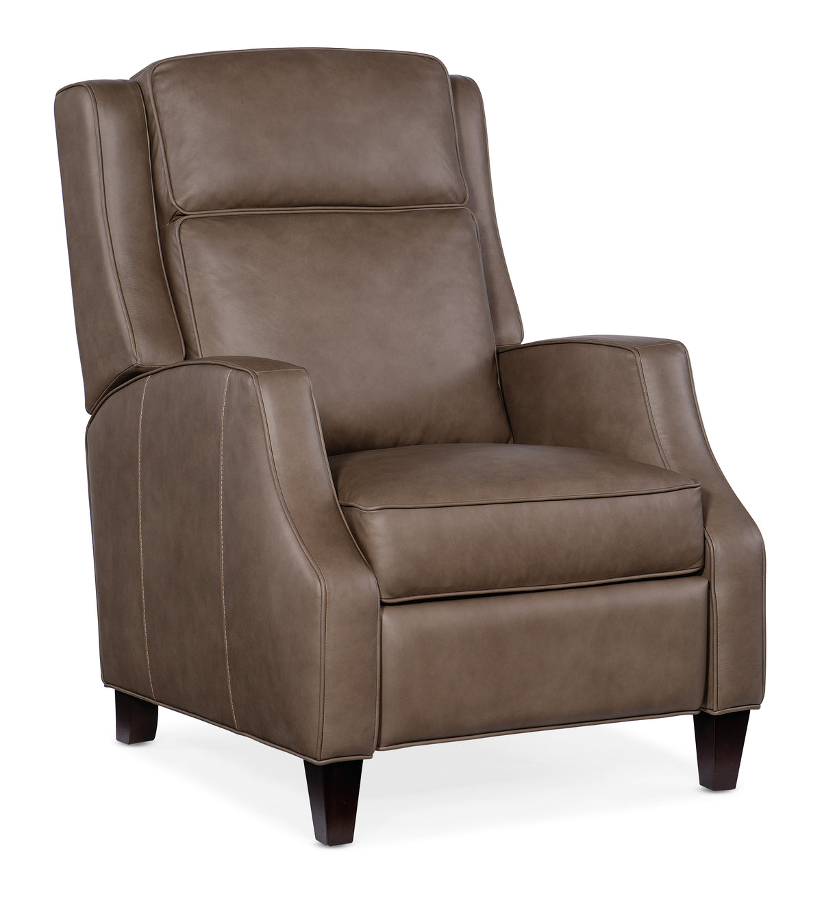 a brown leather chair with wooden legs