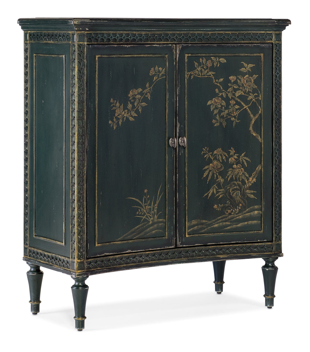 a cabinet with gold designs