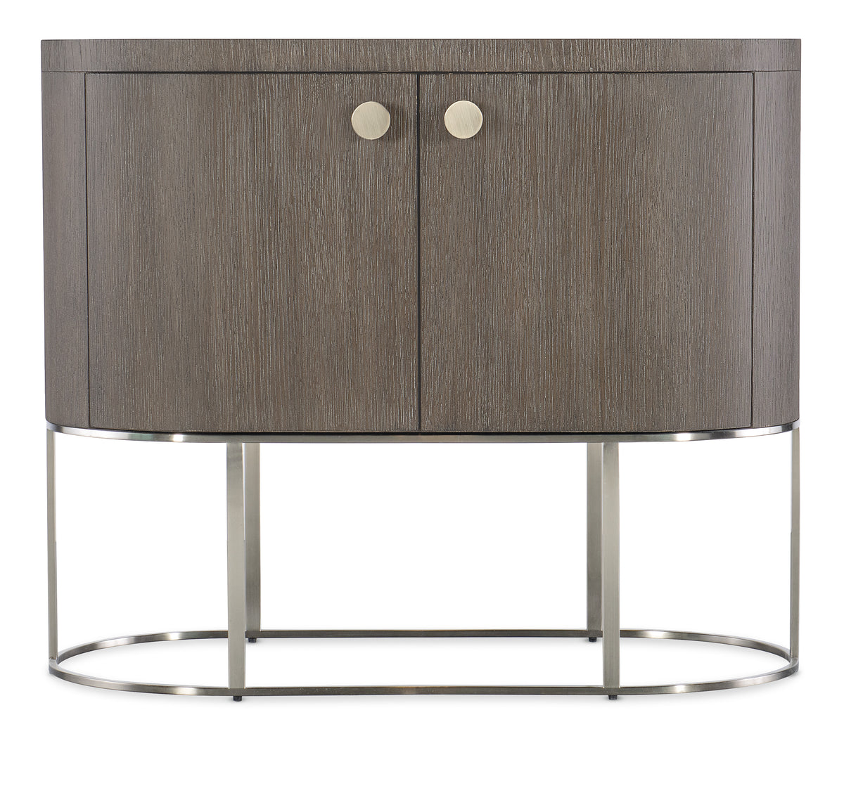a brown cabinet with silver legs
