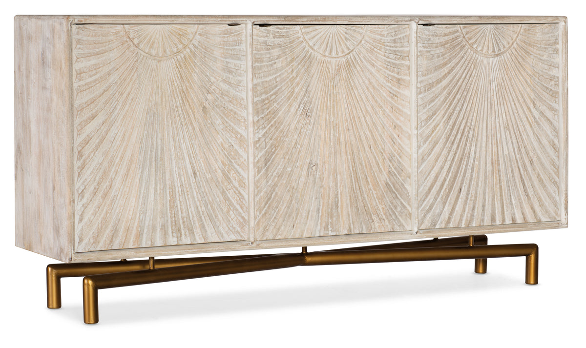 a white cabinet with a gold base